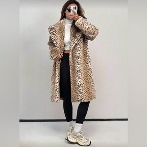 Leopard Print Faux Fur Coat 🐆 Long Teddy Coat Statement Winter Glam